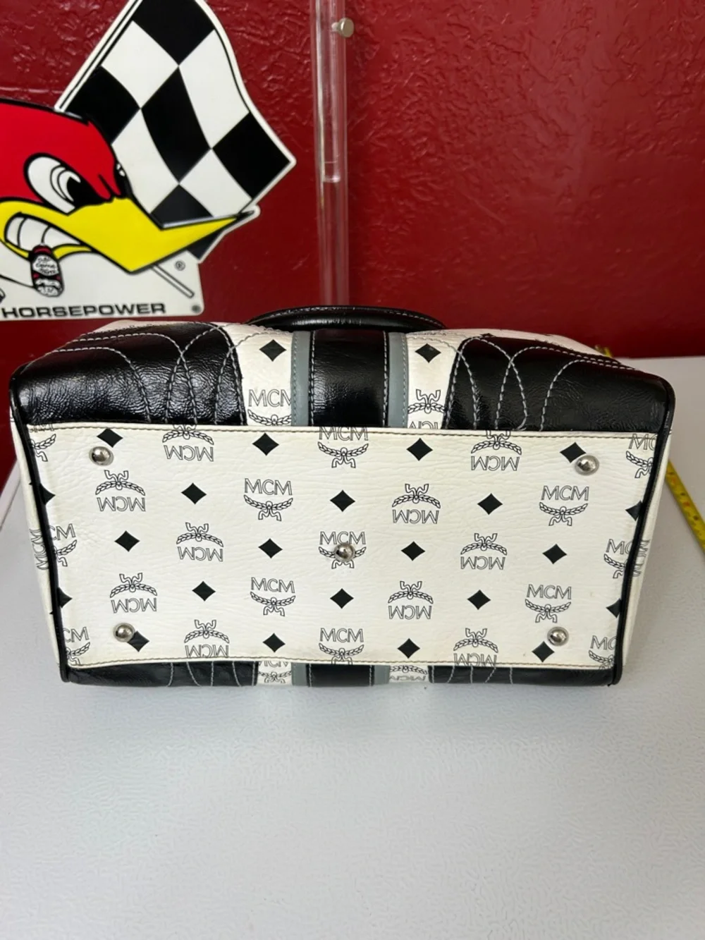 MCM White & Black Visetos Bowling Satchel - Picture 12 of 12